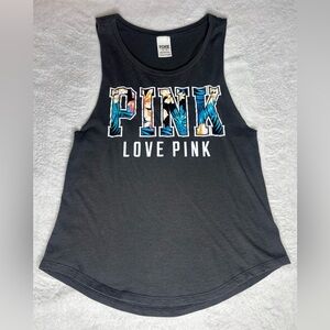 PINK Victoria's Secret Black Muscle Tee with Colorful Lettering